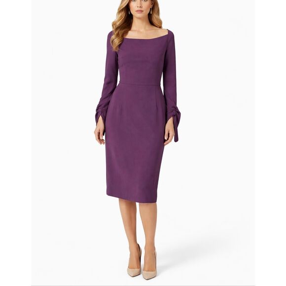 Roland Mouret for Saks Purple Square Neck Bell Sleeve Sheath Dress US 12